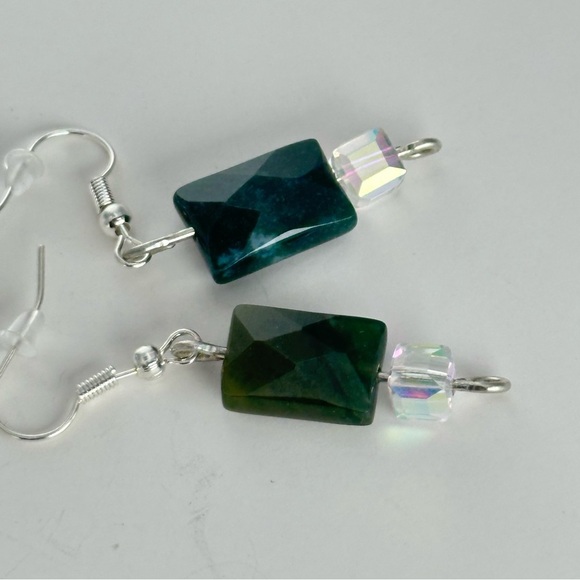 Crystal Glass Bead Earrings and Chalcedony Silver tone Handmade Earrings 3476 P - Picture 2 of 9